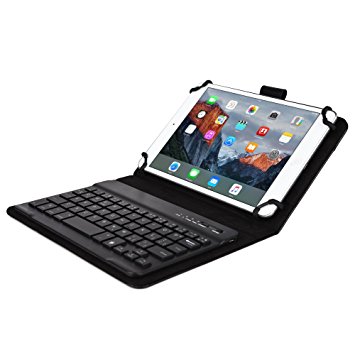 7 - 8'' inch tablet keyboard case, COOPER BACKLIGHT EXECUTIVE 2-in-1 Backlit LED Bluetooth Wireless Keyboard Leather Travel Carrying Cases Cover Holder Folio Portfolio Stand with 7 Colors (Black)