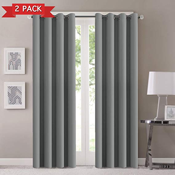 Flamingo P Blackout Curtains 84 inches Long Grey Curtains for Living Room Functional Blackout Curtains Thermal Insulated Grommet Blackout Curtains for Bedroom (2 Panels, W52 x L84 -Inch, Dove Grey)