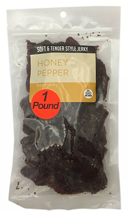 Honey Pepper Soft and Tender Style Bulk Beef Jerky - 1 POUND BEEF JERKY BAG - High Protein Jerky - Healthy Lean Meat Snack - Try Our Best Tasting Soft Beef Jerky - 16 oz.