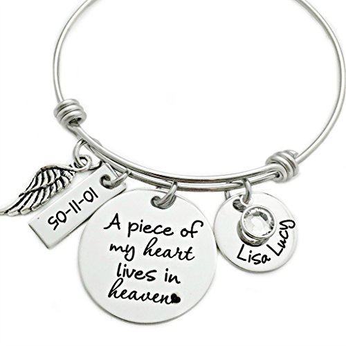 A Piece Of My Heart Lives In Heaven Memorial Bangle Bracelet - Engraved Jewelry
