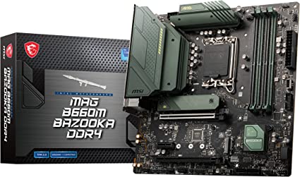 MSI MAG B660M Bazooka DDR4 Motherboard (mATX, 12th Gen Intel Core, LGA 1700 Socket, DDR4, PCIe 4, 2.5G LAN, M.2 Slots, USB 3.2)