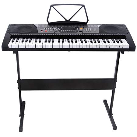 LAGRIMA Electric 61 key Keyboard Music Piano Portable Electronic Digital paino with H Stand (Black-with Stand)