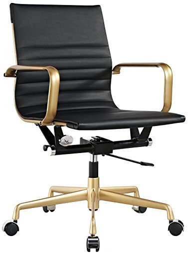 MEELANO M348 Vegan Leather Office Chair, Gold/Black