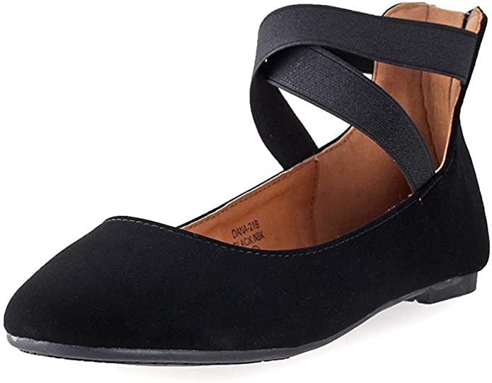 Dana-20B Women's Classic Ballerina Flats Elastic Crossing Straps …