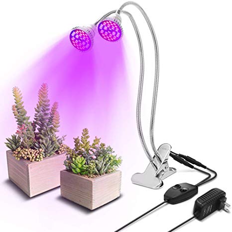 SOLMORE LED Grow Light Blub, 60W Dual Head Plant Grow Light with Double Switch and 360 Degree Flexible Gooseneck Plant Light for Indoor Plants Greenhouse Hydroponics Sprouted Plant Growing