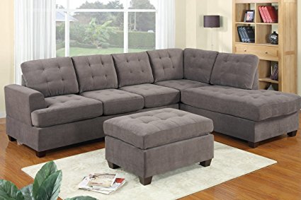 3pc Modern Reversible Grey Charcoal Sectional Sofa Couch with Chaise and Ottoman - Grey Living Room Sectional