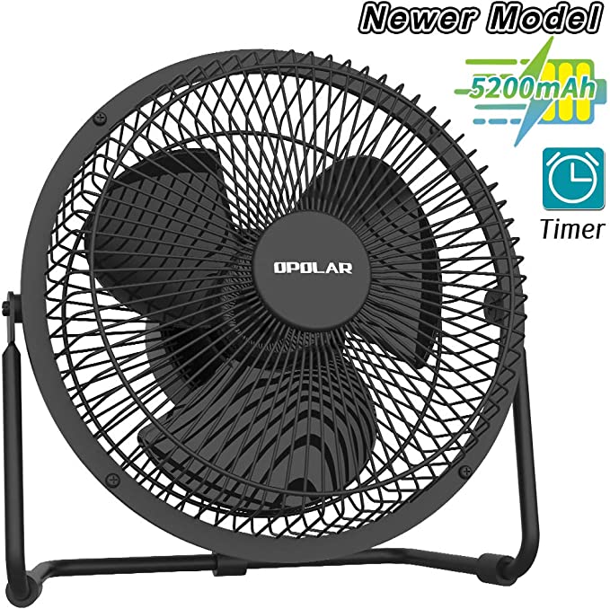 New OPOLAR Battery Operated Desk Fan with Timer, Super Strong Airflow, 4 Speeds, Rechargeble Metal Fan for for Home Camping Hurricane, Quiet, Fast Charging, Long 4-15 Working Hours