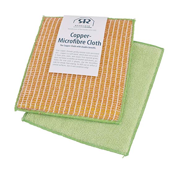 REDECKER Dual Sided Copper and Microfiber Cleaning Cloth, 7-3/4" x 6", Non-Abrasive Copper Gently and Effectively Scrubs, Absorbent Microfiber Wipes Surfaces Clean, Machine Washable, Made in Germany