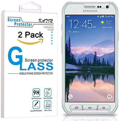 Galaxy S6 Active Screen Protector - KATIN [2-Pack] 3D Touch Compatible , 9H Hardness , Premium Tempered Glass For Samsung Galaxy S6 Active (Not S6) with Lifetime Replacement Warranty