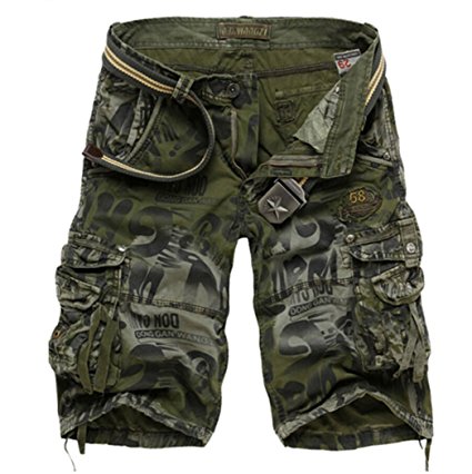 LOVECC Men's Cotton Loose Fit Multi Pocket Cargo Shorts(No Belt)