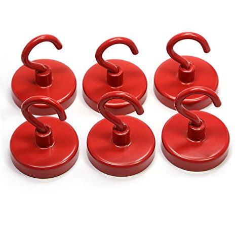 CMS Magnetics Ceramic Magnet Hook 1 1/4" in Diameter with 18 LB Holding Power 6-Count (Red)