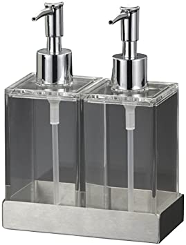 Acrylic Twin Liquid Soap and Lotion Dispenser with Metal Base