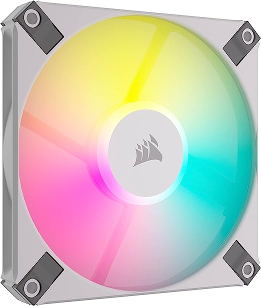 Corsair AF120 RGB Slim, 120mm PWM Fluid Dynamic Bearing Fan - Thin Profile for Small-Form Cases - Low-Noise - Up to 2000 RPM - 8 Addressable RGB LEDs - Single Pack - White