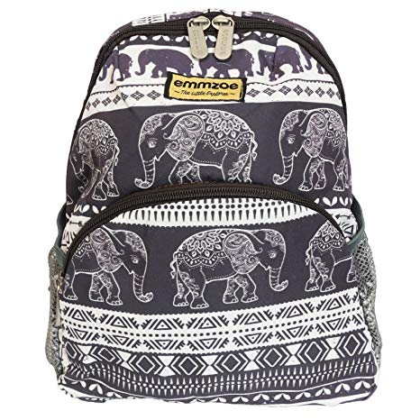 Emmzoe "Little Explorer" Mini Toddler and Kids Backpack - Lightweight - Fits Lunch, Table, Food, Books (Ankor Elephants)
