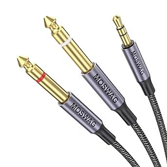 MOSWAG 6FT 3.5mm 1/8" TRS to 2 x 6.35mm 1/4" TS Mono Y Cable 3.28FT/1Meter Splitter Cable Compatible with iPhone,iPod,Laptop,CD Players,Power Amplifier,Mixer,Home Stereo Systems