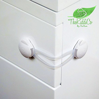 TheKiddiCo Child Safety Latches - Cabinet lock - Safe & Secure, 2-Pack Clear Adhesive Child Proof Locks, Kitchen Appliance, Fridge, Toilet, Microwave, Dresser Drawer