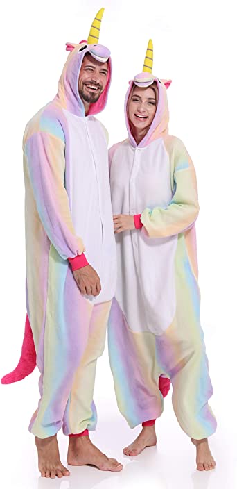 vavalad Adult Unicorn One Piece Pajamas Cosplay Halloween Animal Christmas Sleepwear Jumpsuit Costume Women Men