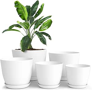 Utopia Home - Plant Pots Indoor with Drainage - 7/6.6/6/5.3/4.8 Inches Home Decor Flower Pots for Indoor Planter - Pack of 5 Plastic Planters for Indoor Plants, Cactus, Succulents Pot - White