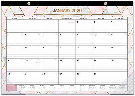 2020 Desk Calendar - Desk/Wall Calendar 2020 with Transparent Protector, Marble, 17" x 12", Jan 2020 - Dec 2020, Perfect for Daily Schedule Planner, Ruled Blocks, Easily Tearing Off