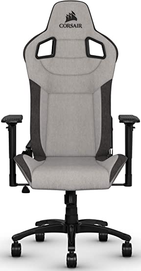 Corsair T3 Rush, Polyester Fabric Gaming Office Chair (Breathable Soft Fabric Exterior, Padded Neck Cushion, Memory Foam Lumbar Support, 4D Armrests, 180 Degree Recliner, Easy Assembly) Grey/Black