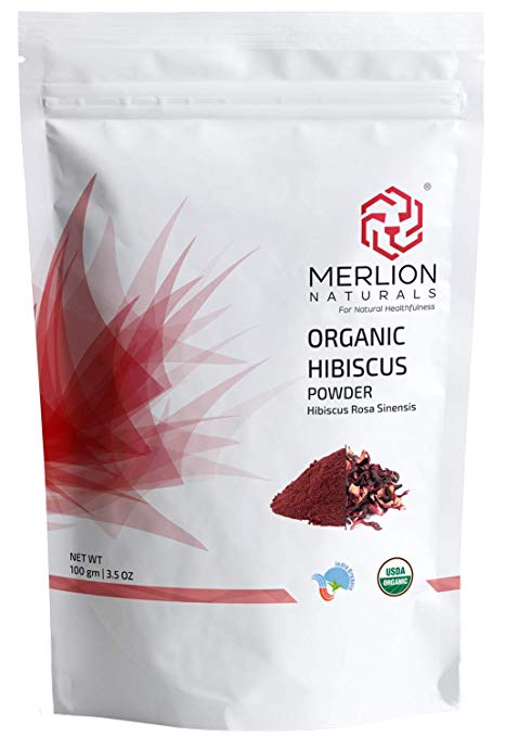 Merlion Naturals Organic Hibiscus Petals Powder | NPOP India & USDA NOP Certified Organic (3.5 OZ)