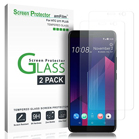 HTC U11 Plus Screen Protector Glass, amFilm Tempered Glass Screen Protector for HTC U11 Plus 2017 (2-Pack)