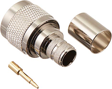 N Male Crimp Connector for LMR400 RG8 Nickel Machined Brass Construction, 10-Pack