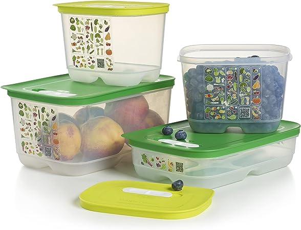 Tupperware Brand FridgeSmart Starter Set - 4 Containers to Store & Extend Shelf Life of Produce   Lids - Dishwasher Safe & BPA Free