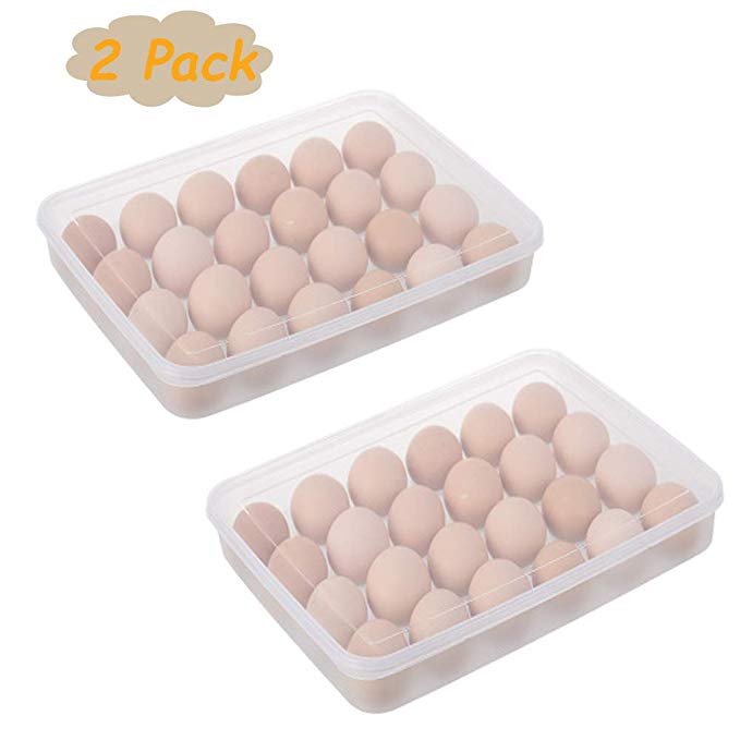 2PCS Plastic Refrigerator Egg Trays,2 x 24 Deviled Egg Tray Carrier with Lid,Clear Egg Holder Storage Container