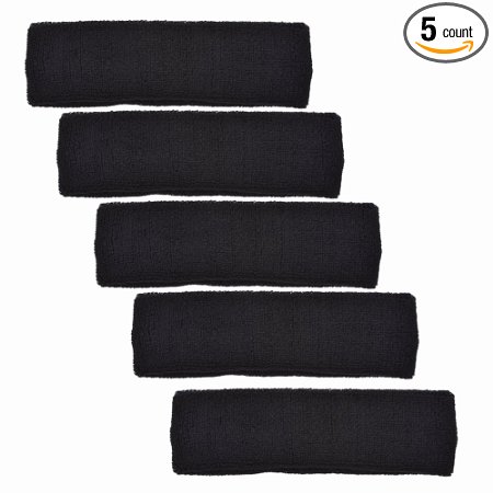 COSMOS ® 5 PCS Black cotton sports basketball headband / sweatband head sweat band/brace