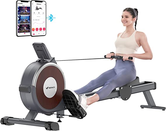 Rowing Machine, MERACH Bluetooth Magnetic Rower Machine with Dual Slide Rail, 16 Levels of Electromagnetic Resistance, Max 350lb Weight Capacity, App Compatible, Rowing Machines for Home Use…