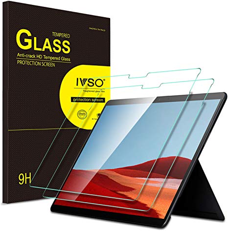 IVSO 2 Pack Screen Protector for Microsoft Surface Pro X,Tempered Glass,[9H Hardness] [Crystal Clear] [Scratch-Resistant] [Easy Installation] Perfect for Microsoft Surface Pro X