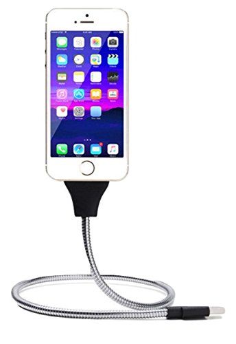 ATEX 2 in 1 Flexible Metal 8 Pin Lightning USB Data Sync / Charge Cable and Stand Up Holder, Silver