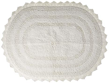 DII Ultra Soft Spa Cotton Crochet Oval Bath Mat or Rug Place in Front of Shower, Vanity, Bath Tub, Sink, and Toilet, 21 x 34" - White