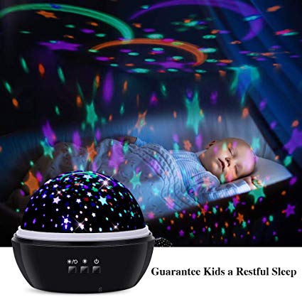 TekHome Rotating Star Projector Night Light for Kids, First Time Mom Gift, Nurse Gifts for Women, Toddler Toys for 3 4 5 Year Old Boys, 2 Films of Stars & Ocean, 8 Colors, Black.