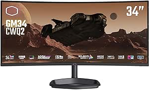 Cooler Master GM34-CWQ2 34" gebogener Gaming-Monitor – 1500R UWQHD (3440 x 1440), 165 Hz, 0,5 ms MPRT, VA-Panel, FreeSync Premium, 95% DCI-P3 Quantum Dot, HDR 400, DP 1.4, HDMI 2.0, USB Typ-C