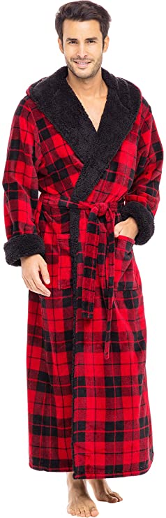 Alexander Del Rossa Men's Warm Fleece Robe with Hood, Plush Sherpa Big and Tall Bathrobe