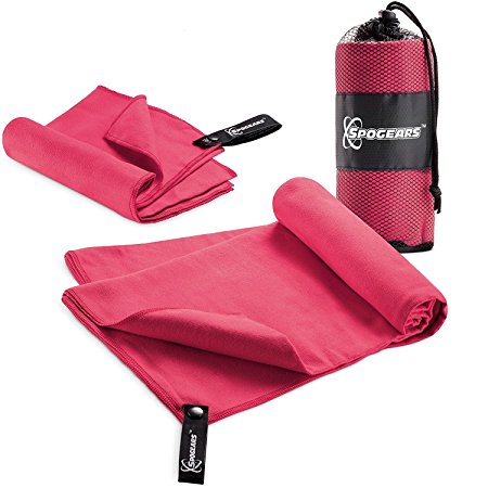 Microfiber Towels Set By Spogears - Gym Towel Set Includes An XL 58x30’’ Camping Towel   Small Hand Travel Towel - Compact/Lightweight Swimming Sports Towel - Super Absorbent & Quick Drying Towel