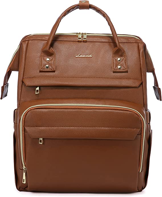 LOVEVOOK Laptop Backpack for Women Work Leather Laptop Bag Stylish Teacher Backpack Business Computer Bags Large Capacity College Laptop Bookbag, Brown