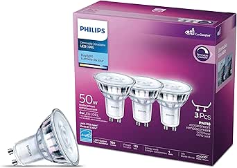 Philips LED GU10 Dimmable Bulb 3 Pack 4.5W Replace 50W, Daylight (5000K)