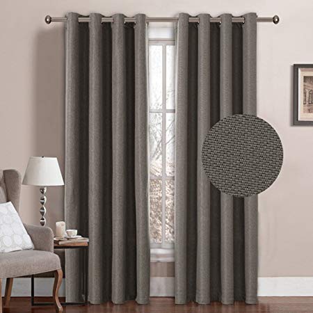 Linen Blackout Curtains 84 Inches Long for Bedroom Heavy Faux Linen Curtain Room Darkening Curtains for Living Room Window Treatments Drapes Burlap Fabric, 52 by 84 Inch-Taupe Gray (1 Panel)