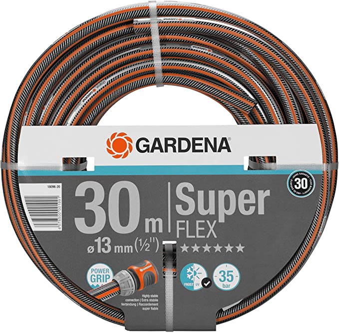 GARDENA Premium SuperFLEX Hose, 13 mm (1/2 Inch), 30 m: Garden hose with Power Grip Profile, 35 bar burst pressure, highly flexible, keeps its shape, UV resistant (18096-20)