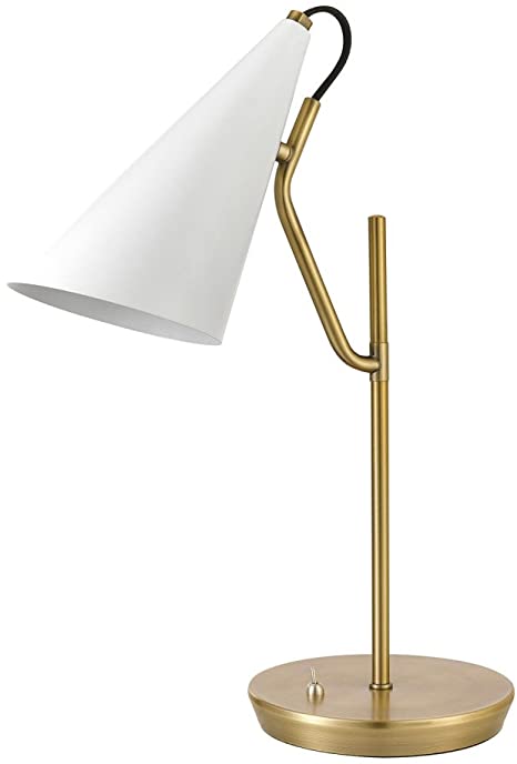 Novogratz x Globe 52096 Hartford 18" Desk/Table Lamp, Matte Brass Finish, Matte White Shade, Toggle On/Off Switch