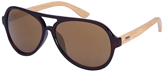 Edge I-Wear Retro Aviators Bamboo Wood Sunglasses Color Full Mirrored Lens by Treez w/Fiber Case M540917BM-REV
