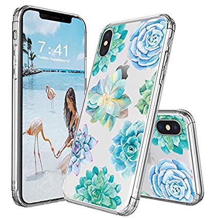 iPhone X Case, iPhone X Clear Case, MOSNOVO Tropical Succulents Pattern Clear Design Transparent Printed Plastic Hard with TPU Bumper Protective Cover for Apple iPhone X/iPhone 10 (5.8 inch)