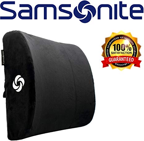 Samsonite SA6041 - Soft Plush Lumbar Support Pillow - Helps Relieve Lower Back Pain - 100% Pure Memory Foam - Improves Posture - Fits Most Seats - Washable Cover - Adjustable Strap