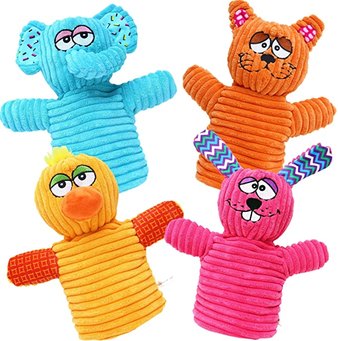 BETTERLINE Fun Colorful Animal Hand Puppets for Kids (4 Puppets) Bunny Rabbit, Elephant, Duck and Cat - Great Gift for Girls and Boys, Toddlers and Children Ages 2, 3, 4, 5, and 6 Years Old