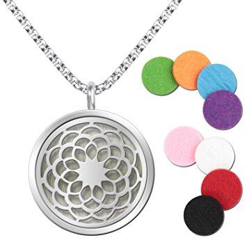 Essential Oil Diffuser Pendant Necklace, LoveSea Aromatherapy Diffuser Magnetic Locket Necklaces,with 8 Color Pad (Sunflower)