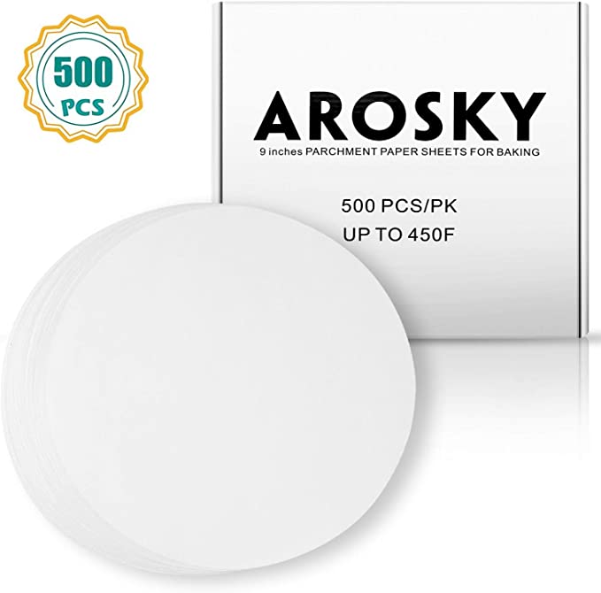 Arosky 500 Pcs Parchment Paper - Round Non-Stick Baking Sheets Perfect for Grilling Air Fryer Steaming Bread Cake Cookie and More (9 inch)