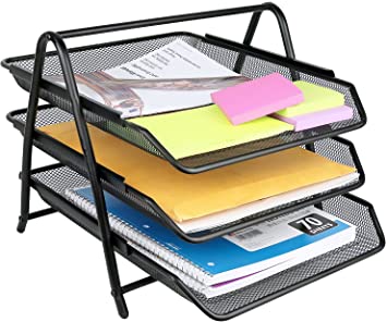 Greenco Black Mesh 3 Tier Document, Letter Tray, Desk Organizer, Standard